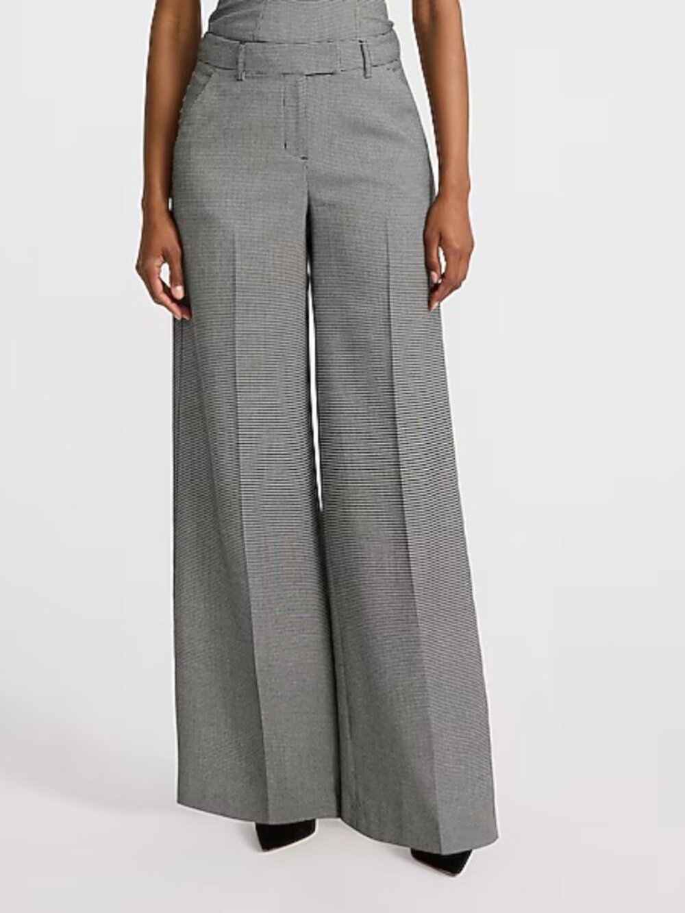 Express Editor Houndstooth Wide Leg Dress Pant Trousers Black White
